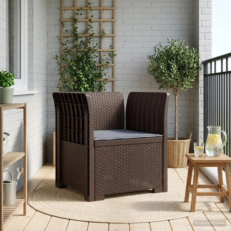 vidaXL 1-Sitzer Sessel mit Kissen Rattan-Look PP Braun 8011859 – Bild 1
