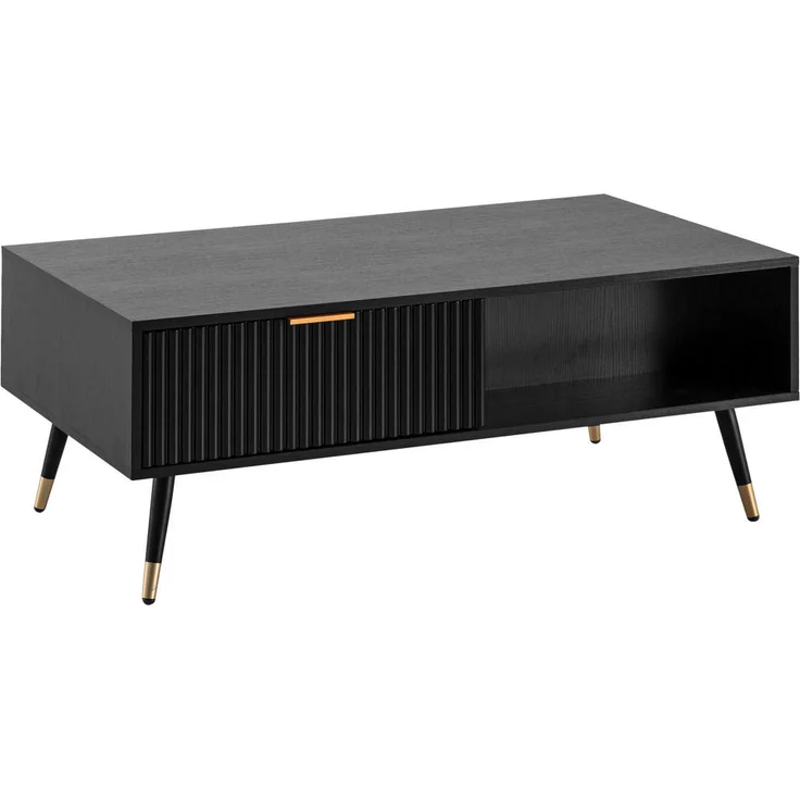 MID.YOU Couchtisch, Schwarz, rechteckig, Metall, 2 Schubladen, konisch, 60x43x110 cm