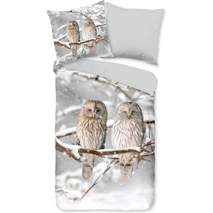 ESPiCO Bettwäsche Trendy Bedding Schneeeulen Grau Flanell 135 x 200 + 80 x 80 cm – Bild 2