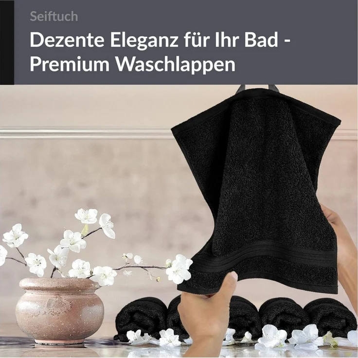Lashuma Waschlappen - Seiftücher Linz, (Spar-Set, 6-St), Frottee Gästehandtücher schwarz 30x30 cm – Bild 3