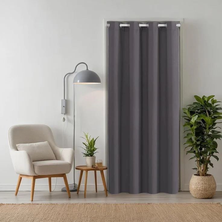 tinycurtains Türvorhang für alle gängigen Türgrößen, Thermovorhang (ohne Stange) Türgardine, Ösen (1 St), abdunkelnd, 100% Polyester, blickdicht grau Nebula 200x150cm Vorhang für Tür, Schrank & Fenster – Bild 1