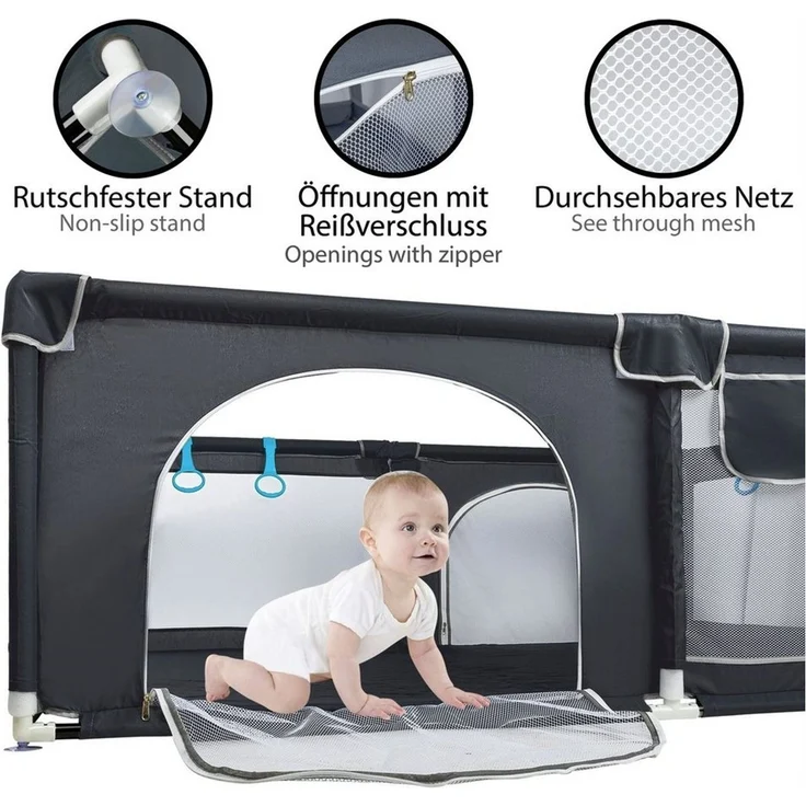 ONVAYA® Laufgitter | Laufstall für Babys | 160x200 cm | Schutzgitter für Kinder | Rechteckiges Krabbelgitter | Absperrgitter | Babyzaun in Grau | sicher & schadstofffrei – Bild 2