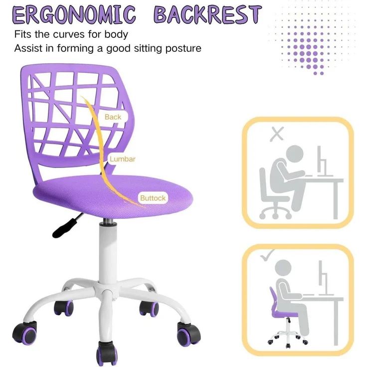 Bürostuhl Ergonomisch höhenverstellbar Stoffsitz Lila Violett – Bild 6