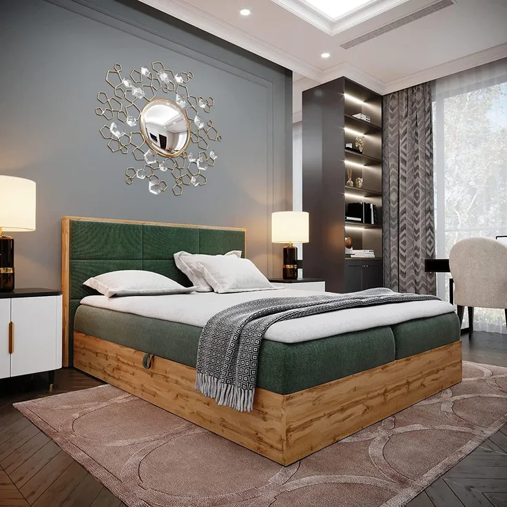 Boxspringbett Doppelbett LOFT 1 - Das perfekte Bett für Ihr Schlafzimmer. 180x200 cm Bett mit Bonellmatratze, mit Bettkasten für Bettwäsche und Topper. Bett mit Kopfteil. (LOFT 1 GRÜN, 180x200)