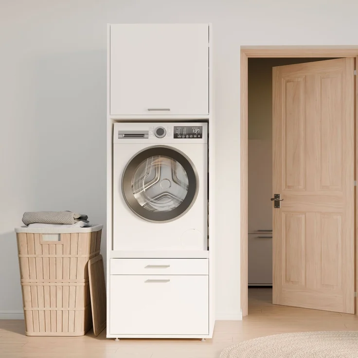 Forte WASHCAB 60 70, moderner Badezimmerhängeschrank, 1-türig, Schrank zur Aufbewahrung von Putz- und Waschutensilien, Holzwerkstoff, Weiß, 66 cm breit x 58,5 cm hoch x 67,4 cm tief – Bild 8