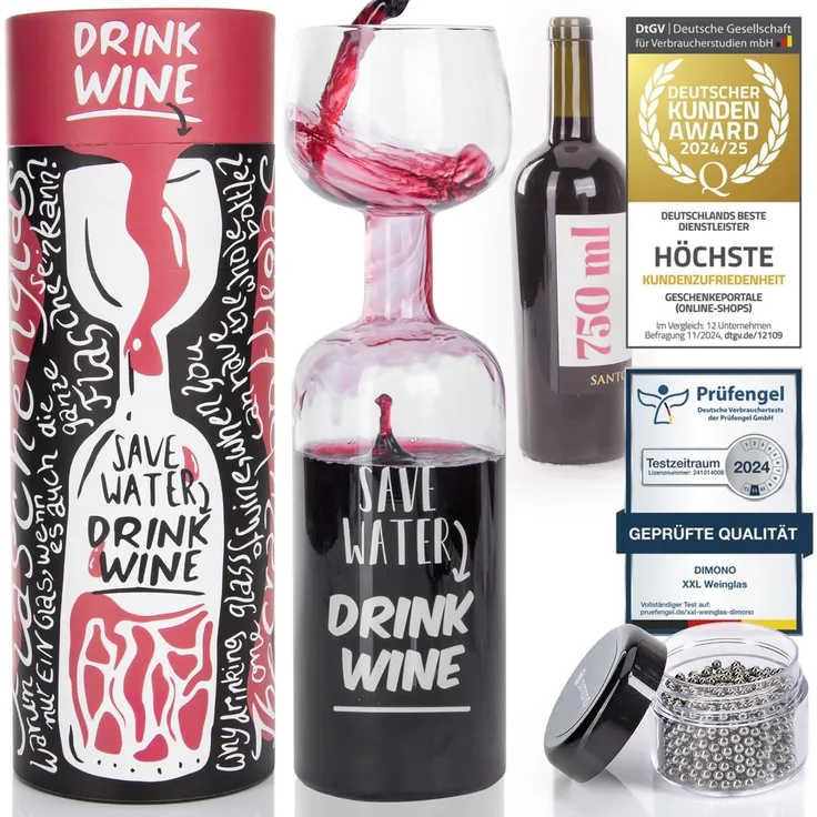 Dimono Rotweinglas XXL Rotweinglas–750ml Weinglas-Set für Abendessen, Partys & Geschenke, Glas, Weinflaschen Glas 750 ml mit Reinigungskugeln