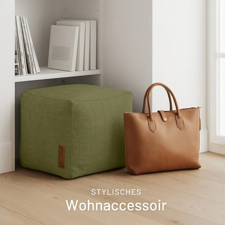 Green Bean Pouf Cube Linen (Indoor Sitzhocker Sitzkissen Fußhocker Relax-Sessel, Made in Germany), die ideale Ergänzung zum Sitzsack – Bild 2