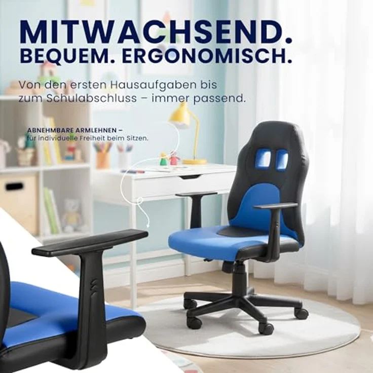 CLP Schreibtischstuhl Fun für Kinder Kunstlederbezug Armlehnen abnehmbar,schwarz/blau – Bild 5