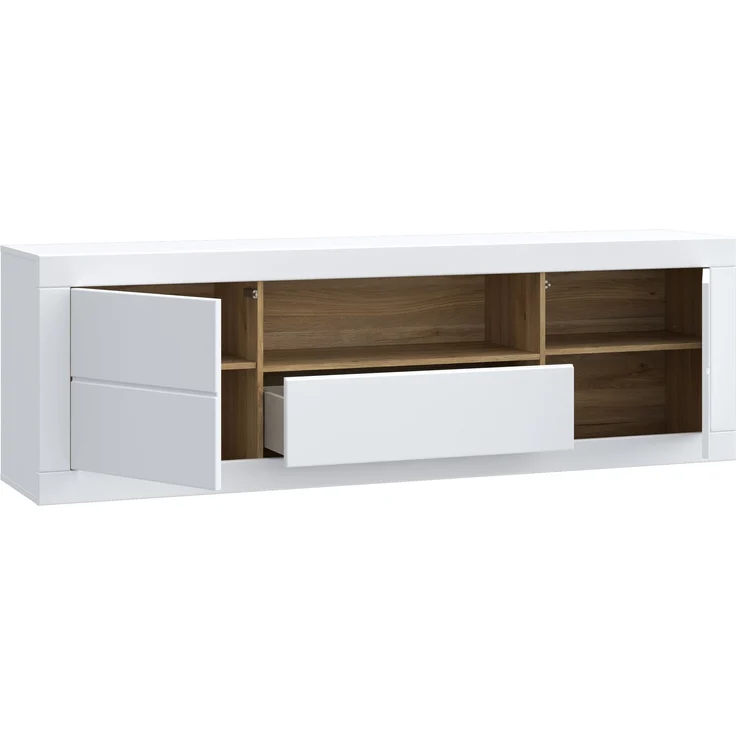Lowboard >LEFKADAS< 2 Türen, 1 Schub, Weiss/Mauvella Eiche Dekor - 195,4x61,6x41,4cm BxHxT – Bild 5