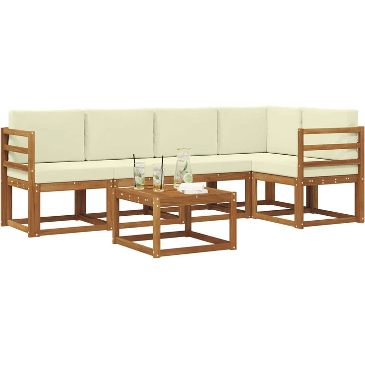 vidaXL Outdoor-Sofagarnitur mit Kissen 6 pcs Natur und Creme 3366413 – Bild 3