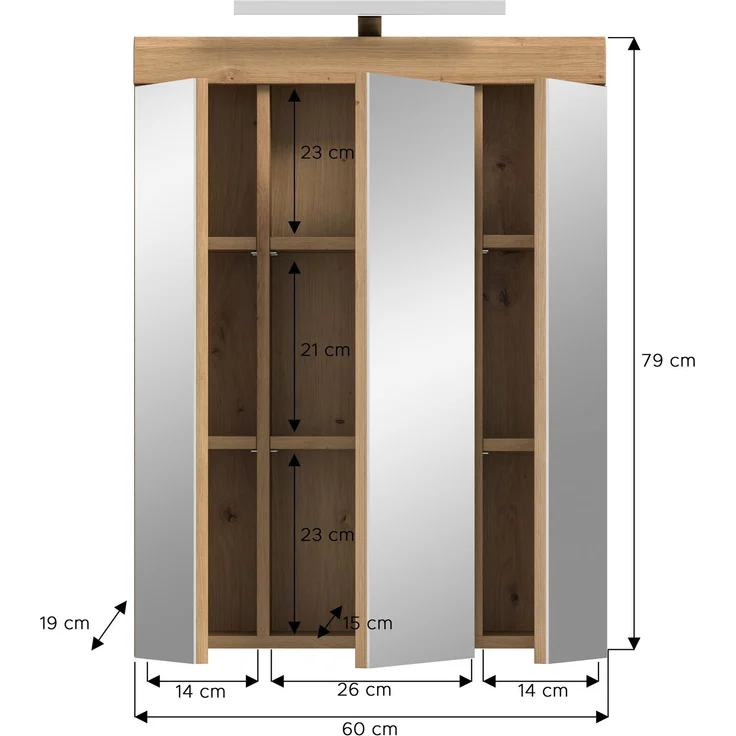 Xonox Scout Spiegelschrank inkl. Beleuchtung (B/H/T: 60x79x18 cm) in Salbei und Artisan Eiche Nachbildung – Bild 4