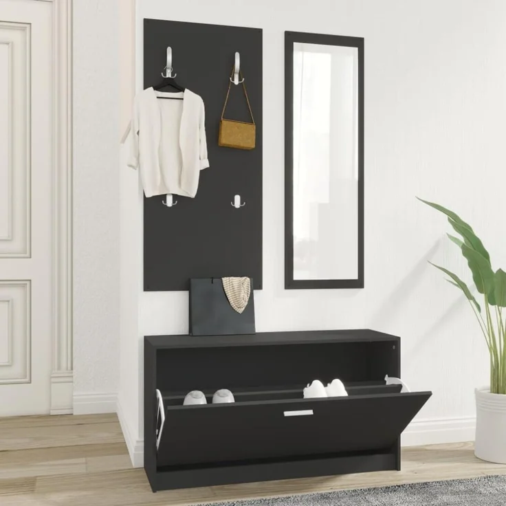 vidaXL 3-tlg. Flurmöbel-Set Schwarz Holzwerkstoff 342571 – Bild 1