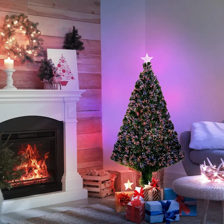 HOMCOM Künstlicher Weihnachtsbaum Weihnachtsbaum, Tannenbaum, Lichtfaser LED Christaum, Grün, 120 cm – Bild 2