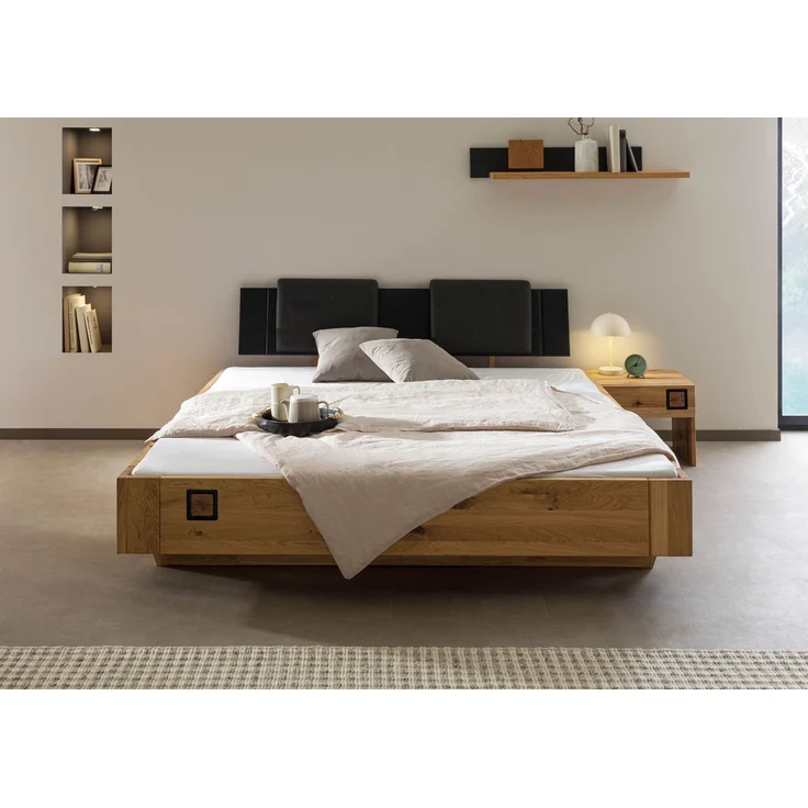 Bett inkl. Nachttisch rechts und Kopfteilkissen anthrazit Wildeiche 160x200x86 natur geölt/lackiert KITZBÜHEL #161 – Bild 9
