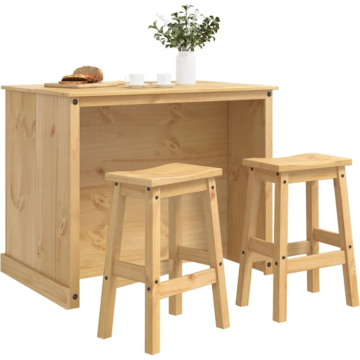 vidaXL Kücheninsel Set mit Regal 3 pcs Honigwachs Massiv-Kiefer 3425394 – Bild 3