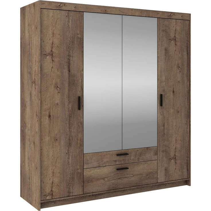 AX LIVING Kleiderschrank mit Spiegel Storicos Eiche Lefkas 4T 176,3cm – Bild 1