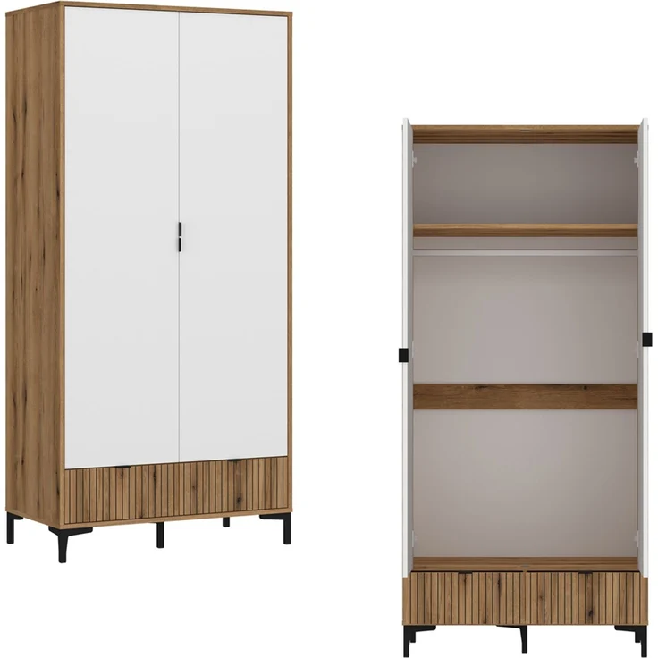 Jugendzimmer Komplett Set RISBY-129 mit Schreibtisch und Bett 90x200 cm in Eiche mit weiß und Rillen Design – Bild 8