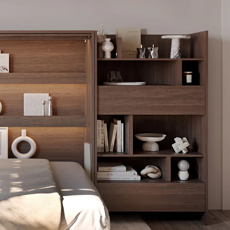 MEBLINI Wohnzimmerschrank BC-27 für Schrankbett - Dunin Eiche - 92x158x46cm - Hochschrank mit Regalen, Fächern und Schubladen – Bild 5