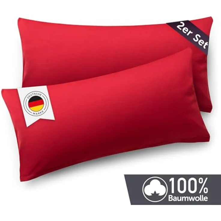 Blumtal Jersey Kissenbezug 40x70 im 2er Set - Oeko-TEX zertifizierte Kopfkissenbezüge 40x70 aus 100% Baumwolle - weiche Kissenhülle für Kissen 40x70 cm mit Reißverschluss - Rot – Bild 3
