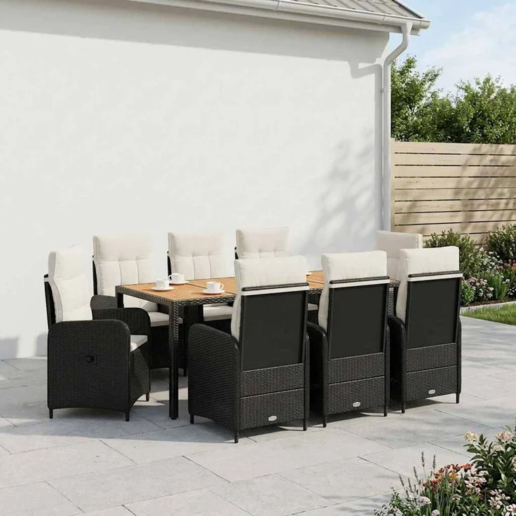 vidaXL Outdoortisch-Set 9 stk. Schwarz und Cremeweiß 190 x 90 x 75 cm 3422277 – Bild 1