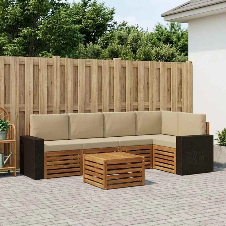 vidaXL Outdoor-Sofagarnitur 6 stk. 5-Sitzer Natur und Beige 3384394 – Bild 1