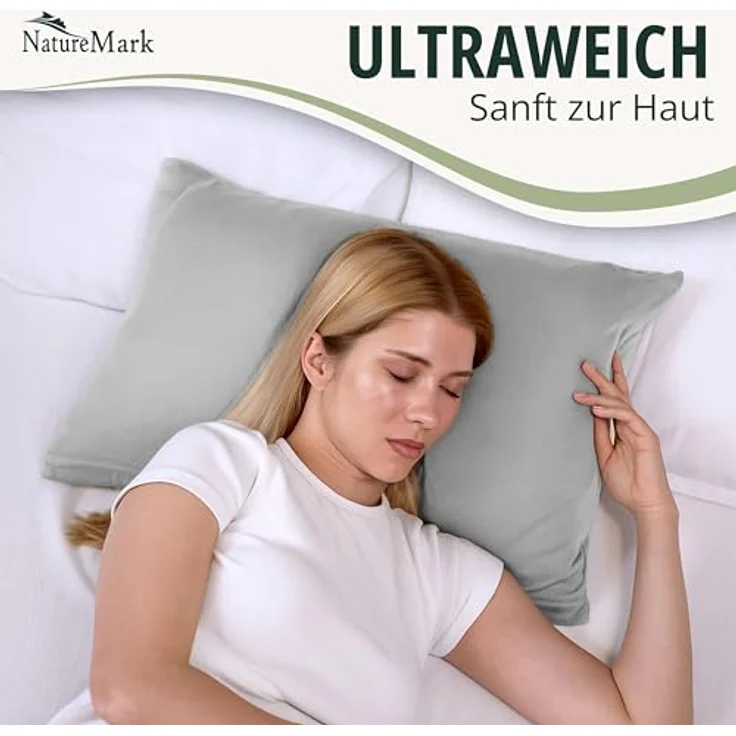 NatureMark 2er Pack Jersey Kissenbezug Kissenhülle Kissenbezüge Seitenschläferkissen Nackenkissen viele Größen und Farben ÖKO-TEX (40x60 cm (Nackenkissen geeignet), Silber grau) – Bild 5