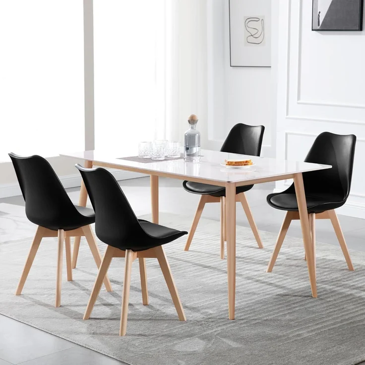 WOLTU® 4er Set Esszimmerstühle Küchenstuhl Design Stuhl Esszimmerstuhl Kunstleder Holz Schwarz BH29sz-4 – Bild 5