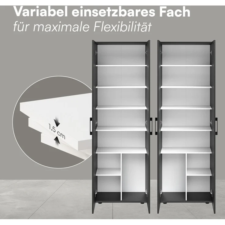 Bellamio 'Apol' Mehrzweckschrank, schwarz, 176x33x60 cm, Aktenschrank mit 8 Ablagefächern – Bild 5