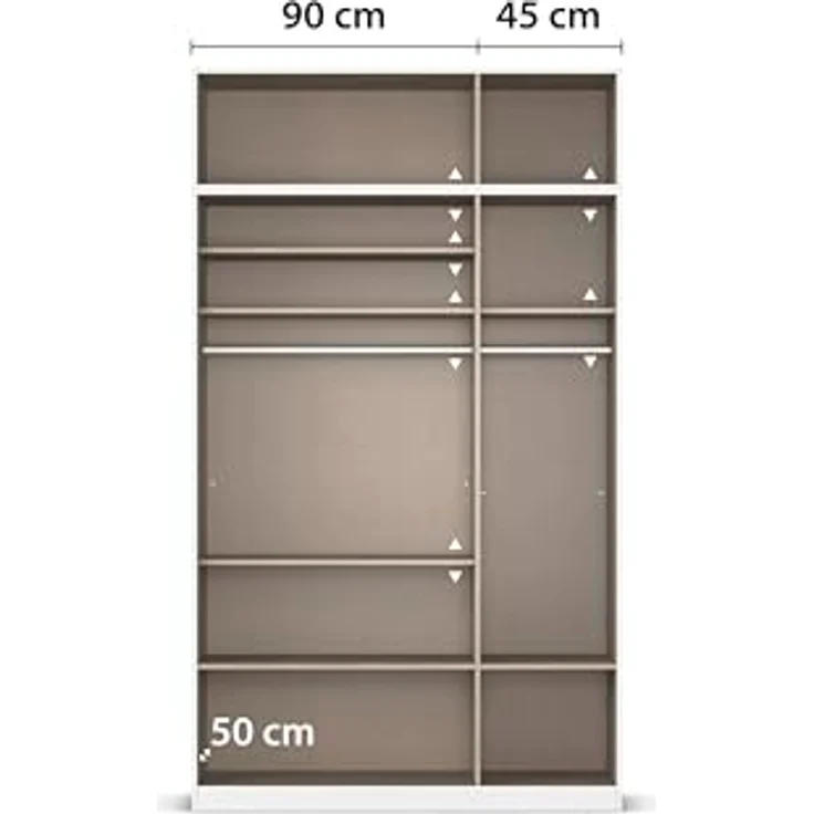 Rauch Möbel Lagoa, Kleiderschrank, Garderobe für Schlafzimmer, Kinderzimmer, Jugendzimmer 6-türig, mit Spiegel, 4 Schubladen, mit Zubehör Classic, Farbe Grau metallic, Schwarz, Breite 136 – Bild 9