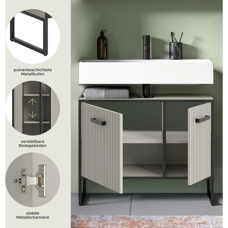 Waschbeckenunterschrank (B/H/T: 80x63x36 cm) in Kaschmir Nachbildung – Bild 7