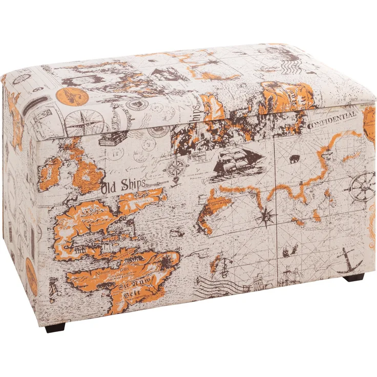 Sitztruhe Textil Voyage Motiv 65 x 40 x 42 cm
