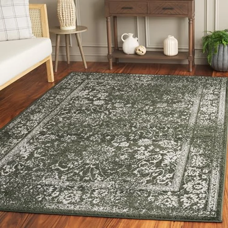 Safavieh Teppich 155x229 cm - Adirondack Collection - Transitional Design, Dunkelgrün & Elfenbein, Pflegeleichte Synthetikmischung, Ideal für Wohnzimmer, Schlafzimmer, Büro | 1 cm Flor, Teppich für den Innenbereich, langlebig, kinder- und haustierfre... – Bild 1