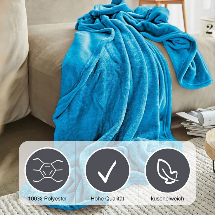 Wohndecke Uni Fleecedecke Olbia, IBENA, einfarbig schick, Kuscheldecke – Bild 2