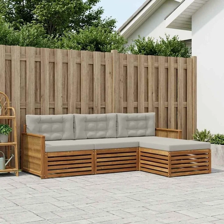 vidaXL Outdoor-Sofagarnitur 4 stk. 3-Sitzer Natur und Hellgrau 3383209 – Bild 1