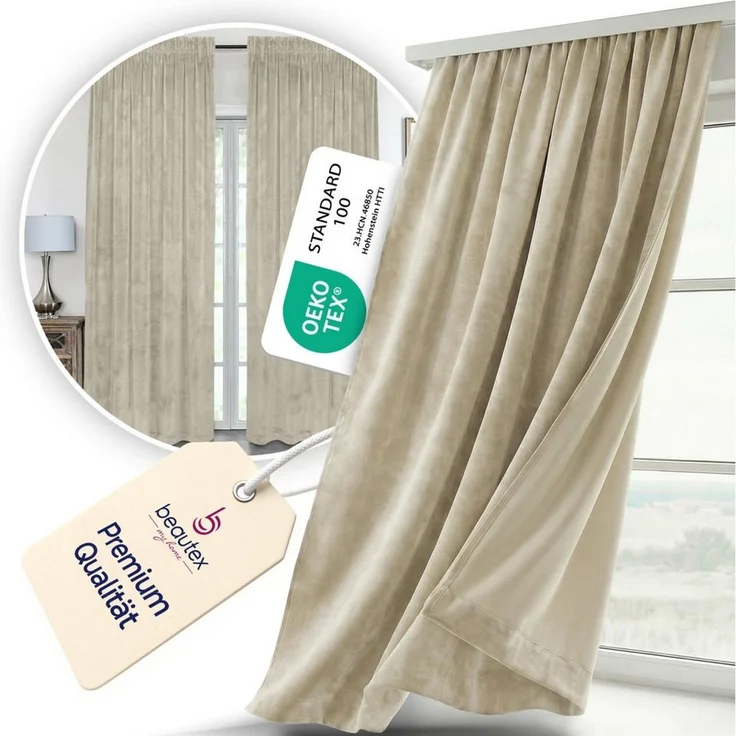 Beautex Verdunkelungsvorhang Samt Vorhang Kräuselband U-Band Gardine Velvet abdunkelnd (1 St), Hakenaufhängung, abdunkelnd, Weicher Samtstoff, lichtmindernd, pflegeleicht, blickdicht – Bild 2
