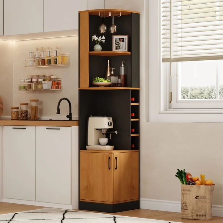 Eckschrank 40x40x182 cm mit Weinglasregal und 4 Weinfächern – platzsparender Stauraum in Schwarz – Bild 2