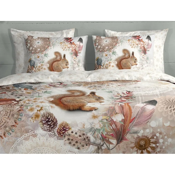 hip Flanell Bettwäsche 155x220 Romar sand Eichhörnchen Mandala Wende 30485-F