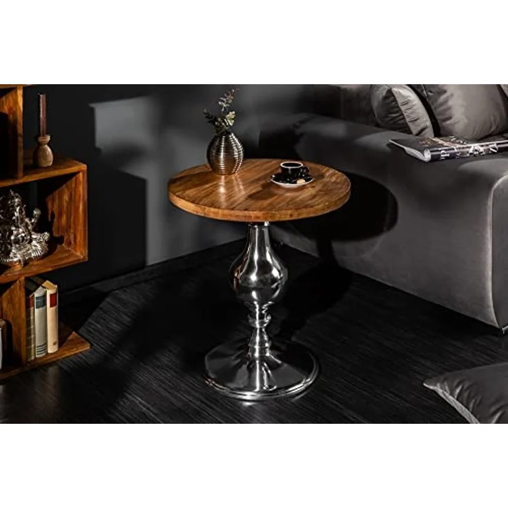 riess-ambiente Beistelltisch EXTRAVAGANCIA 60cm natur / silber (Einzelartikel, 1-St), Wohnzimmer · Mango-Massivholz · rund · Säulenfuß aus Metall · Design – Bild 3