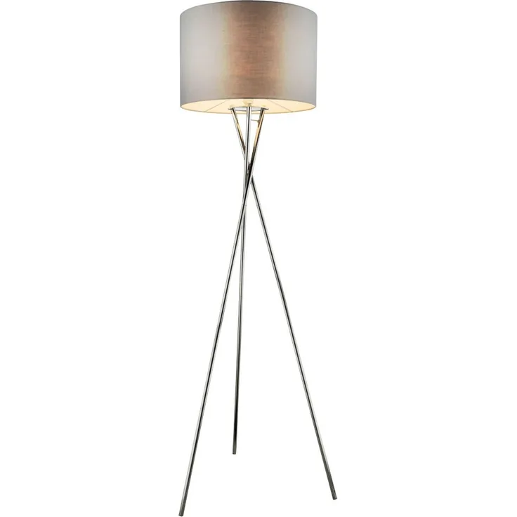 LED Stehleuchte, chrom, Textil grau, H 160 cm
