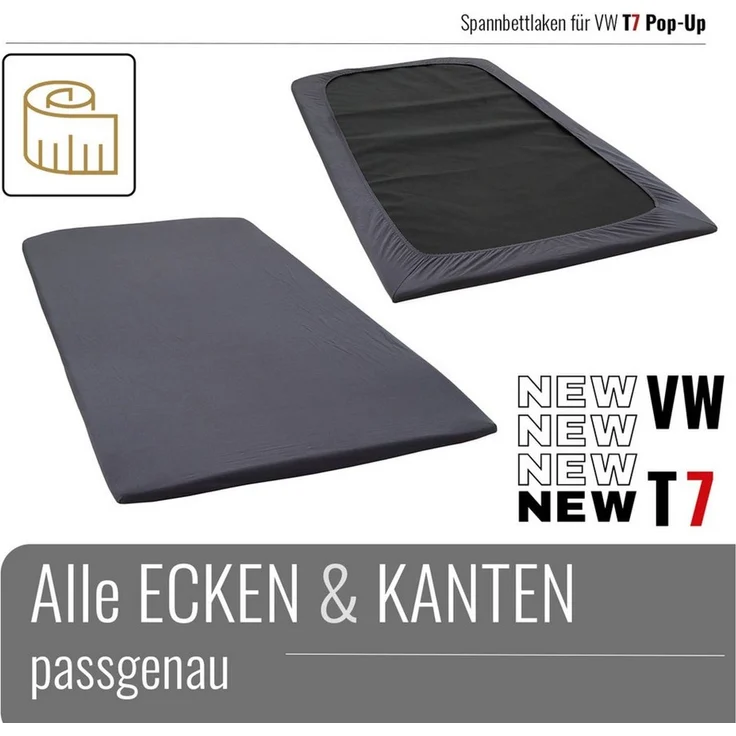 BLACK FOREST FOX Spannbettlaken VW T7 California Aufstelldach Lycra OEKO-TEX® Grau Camper Van, Baumwolle, Gummizug: rundum – Bild 3