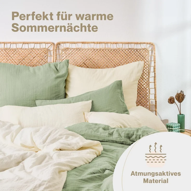 Blumtal Bettwäsche Musselin 100% Baumwolle im Set, Kopfkissenbezug & Deckenbezug, 4 teilig – Bild 3