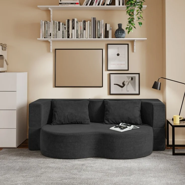 SoBuy FST101-SCH Schlafcouch, Wohnlandschaft, Ausziehcouch, Textile, Schwarz, 177 x 32 x 107 cm – Bild 10