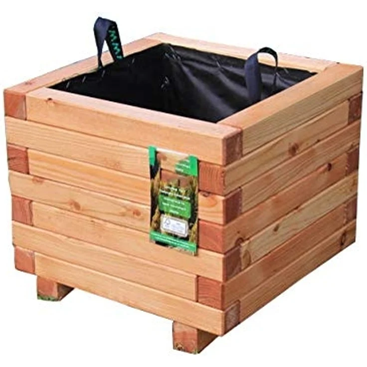 Pflanzkasten 40 x 40 x 35 cm aus Lärche mit Vlies und Griffen – Bild 2