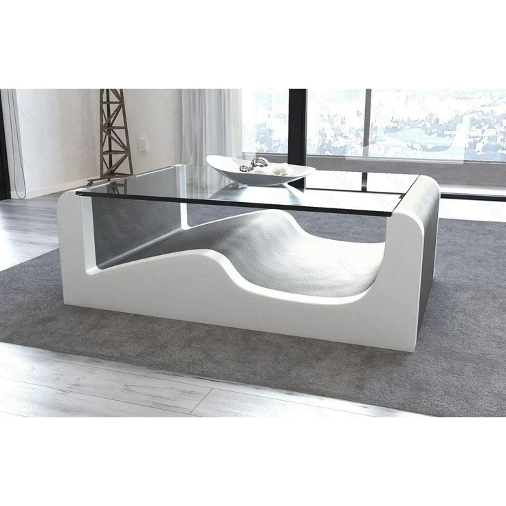 Sofa Dreams - Design Wohnzimmertisch Wave – Modern & Elegant - Kunstleder - Grau-Weiß – Bild 3