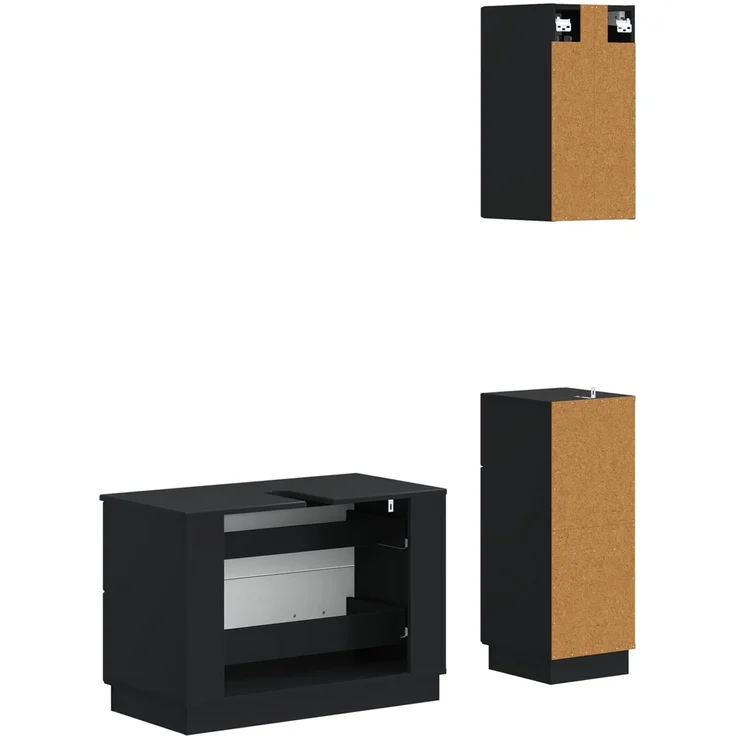 vidaXL 3-teiliges Badezimmer-Schranksystem HOORN Schwarz Holzwerkstoff 3417793 – Bild 6