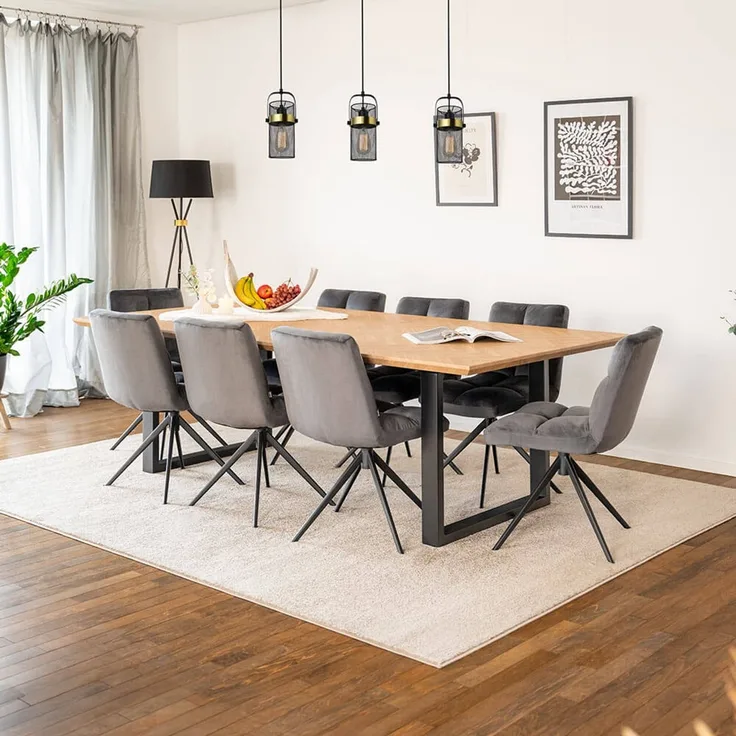 HOME DELUXE Essgruppe Eckig AVENCIA inkl. U-Fuß - 240 x 120 cm Fishbone Oak 8 Stühle