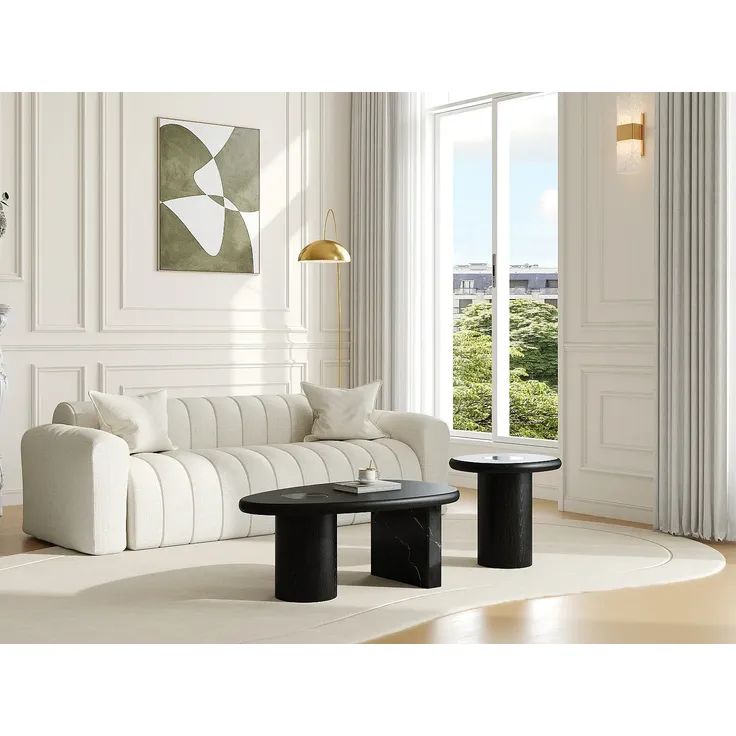 Vente-unique - MARSULA Couchtisch Holz, PlatteMarmor Schwarz - B 60 cm x H 40,5 cm x L 100 cm