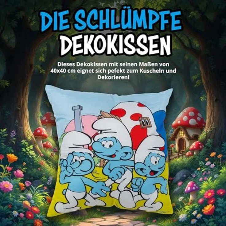 United Labels® Dekokissen Die Schlümpfe Kissen Plüsch Zierkissen Kopfkissen 40x40 cm – Bild 2