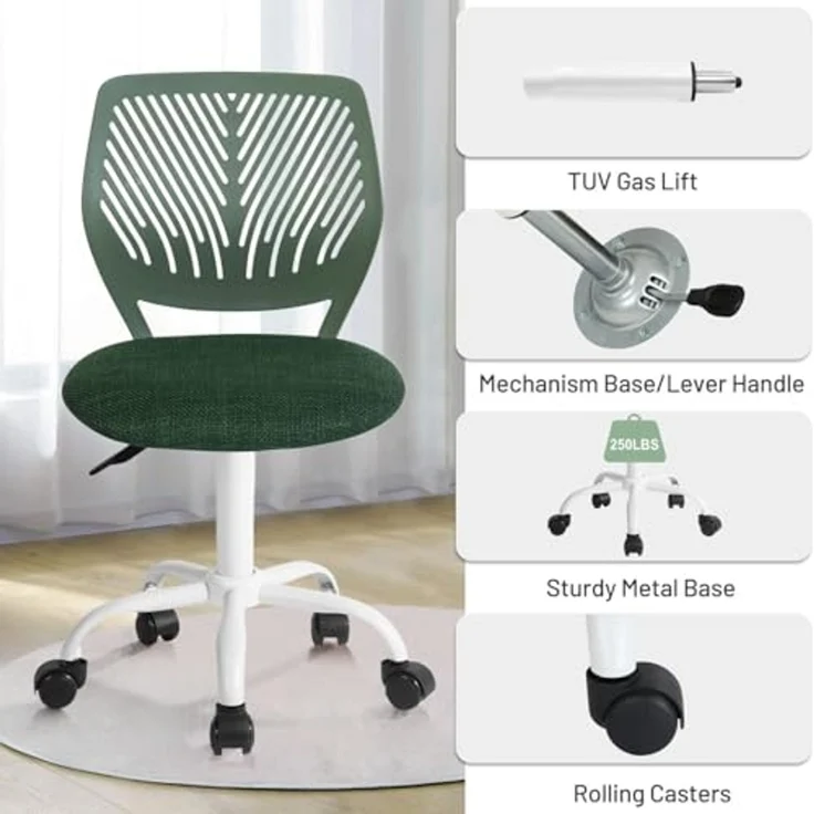 FurnitureR Kinder Schreibtischstuhl, höhenverstellbarer Drehstuhl mit kleinem Loch Rückenlehne Design, geeignet für Kinderzimmer oder Arbeitszimmer, Molandi Dunkelgrün – Bild 6