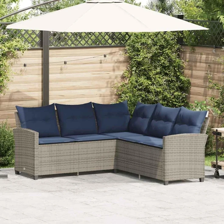 vidaXL L-förmiges Couchsofa mit Kissen Graues Polyrattan 365419 – Bild 2